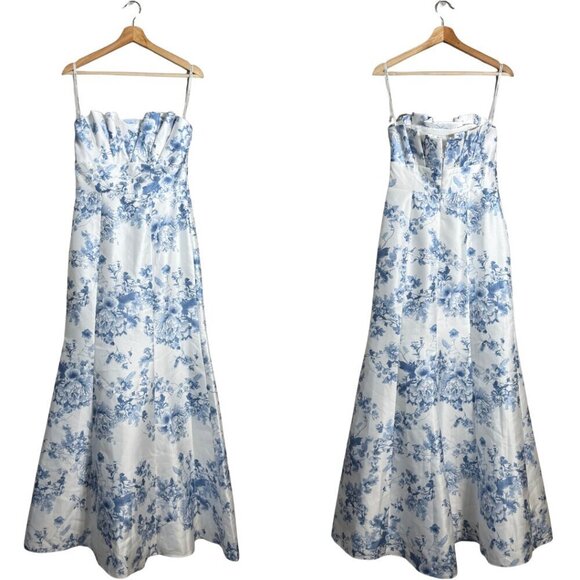 Alfred Sung Floral Ruffle Strapless Trumpet Maxi Gown Women's 4 Cottage Rose NWT - Picture 2 of 12